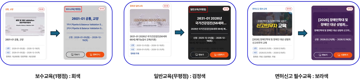 모바일에서 확인할 수 있는 온라인 강의 종류 화면