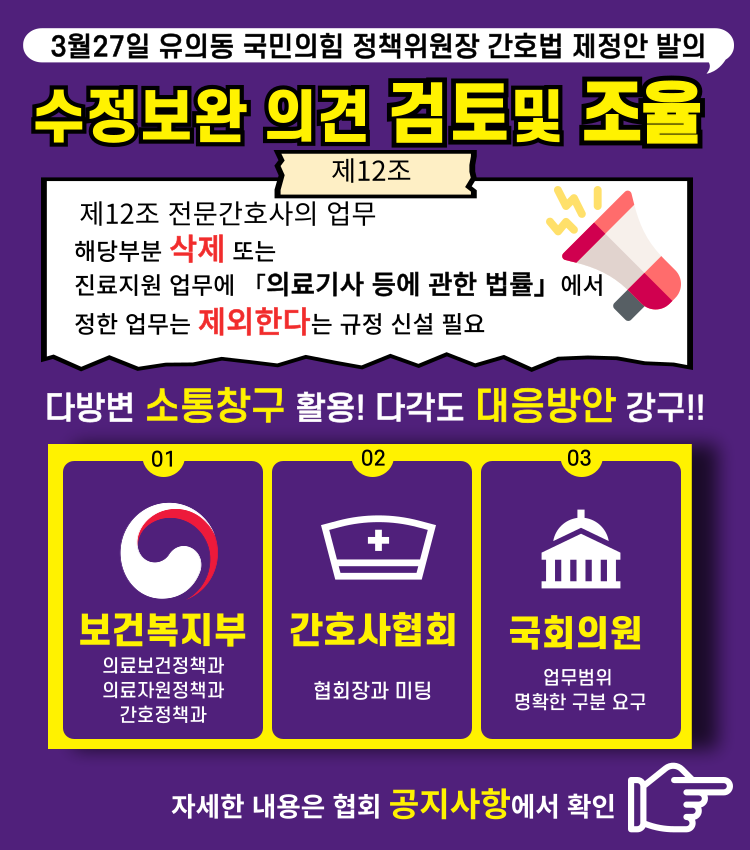 3월 27일 간호법 제정안 발의, 수정보완 의견 검토 및 조율